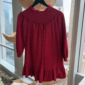 Zara Girls Red Plaid Smocked Yoke Dress